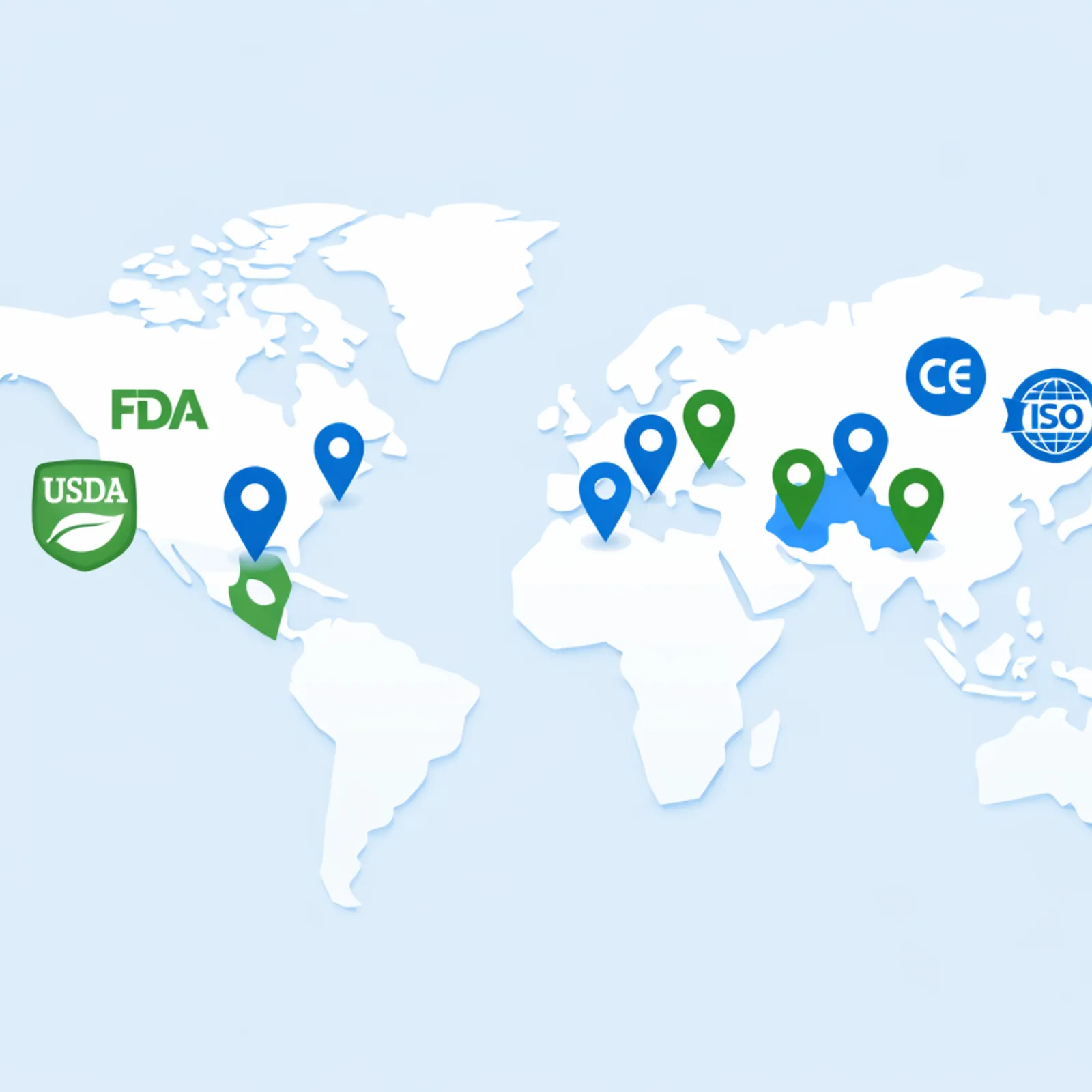 Mapa de Europa mostrando red de fabricantes certificados con normativa CE e ISO para cintas transportadoras y correas industriales